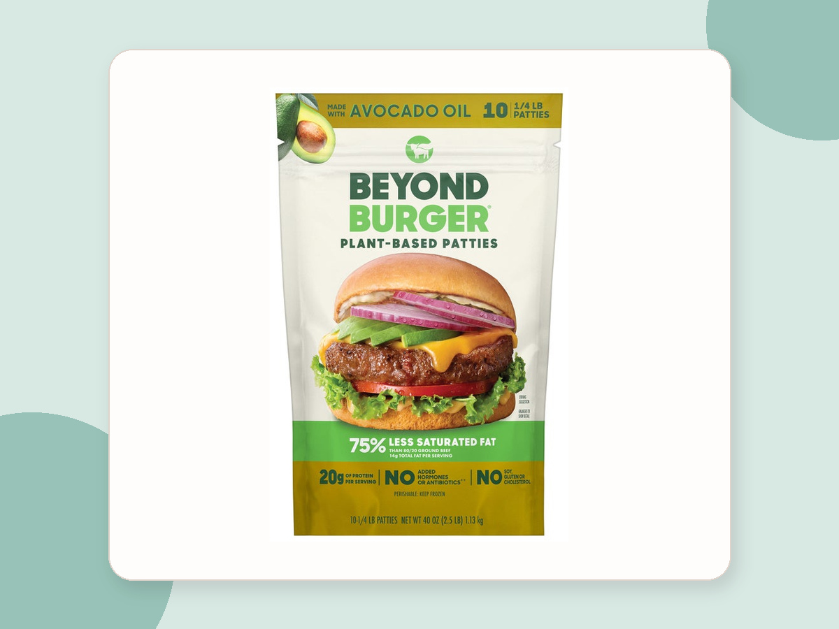 Beyond Burger plant-based patties in Costco's ten-patty package.