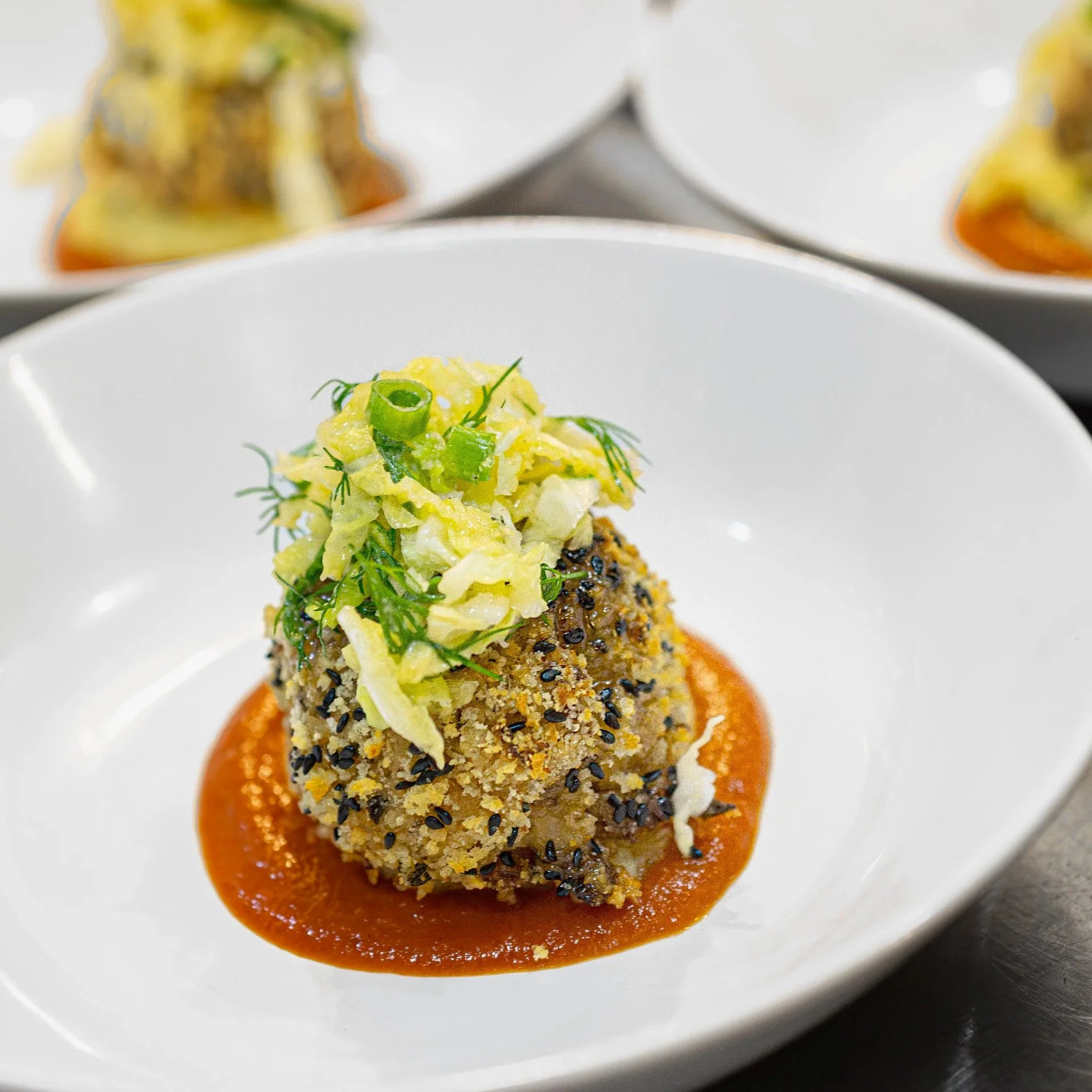 A plated croquette from Miss Rachel's Pantry.