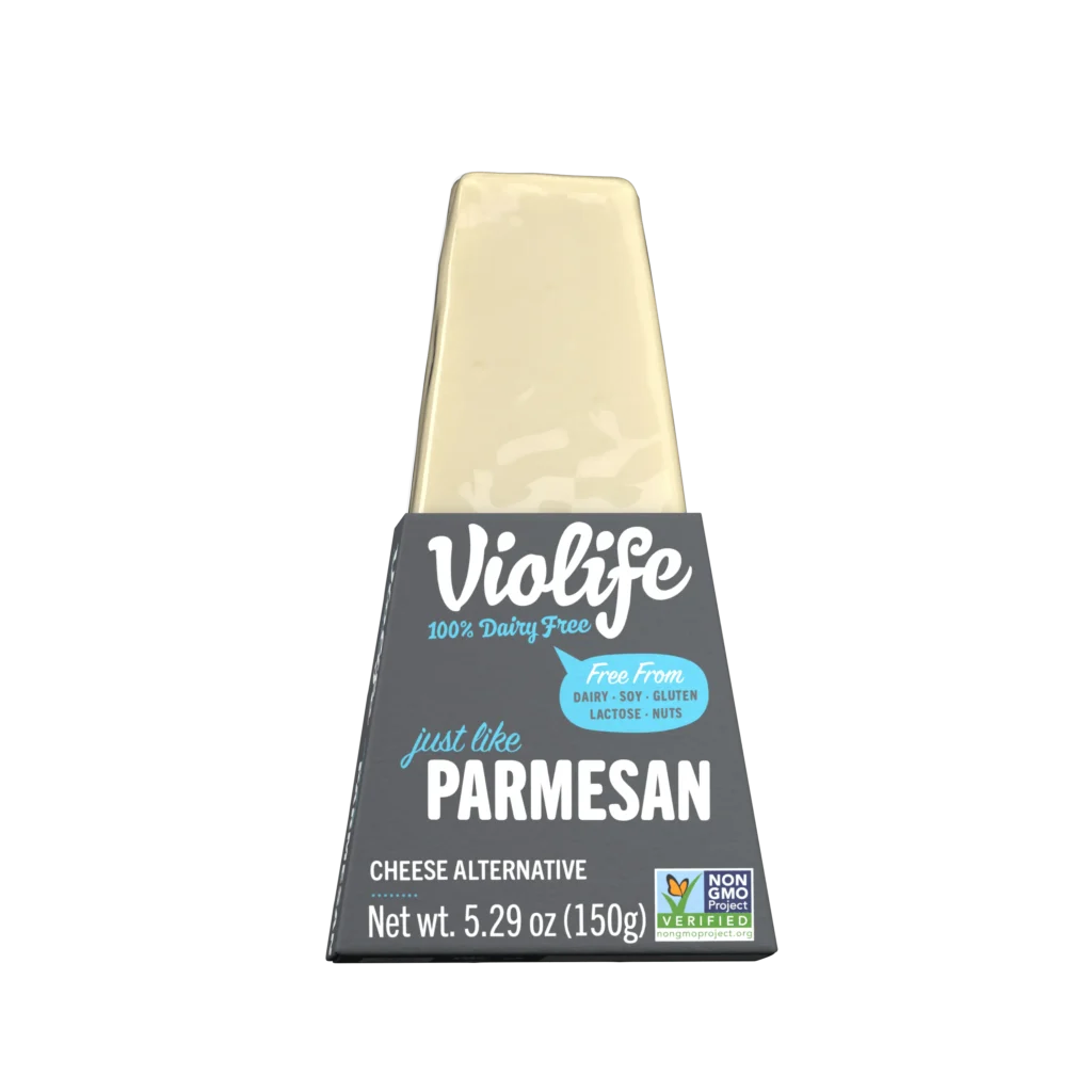Package of Violife Just Like Parmesan wedge.