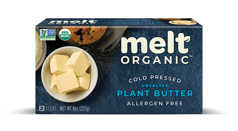 Melt Organic Cold Pressed Unsalted Plant Butter, two-stick 8-ounce package.