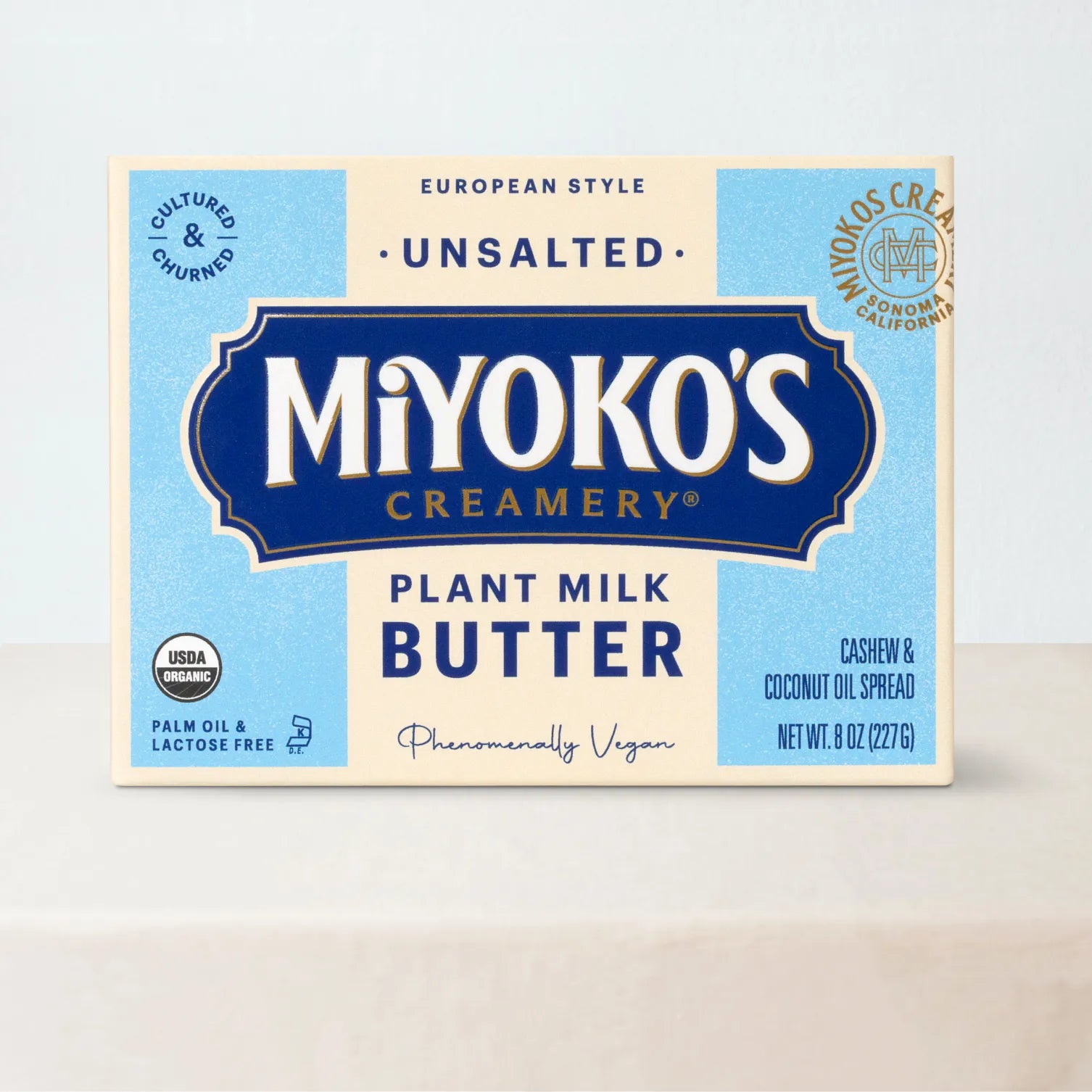 Miyoko's European Style Unsalted Plant Milk Butter, 8-ounce package.