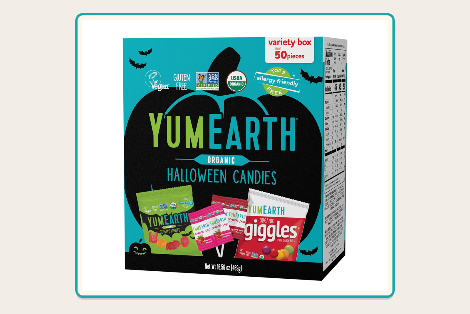 YumEarth Halloween Variety Box showing assorted wrapped Halloween candy.