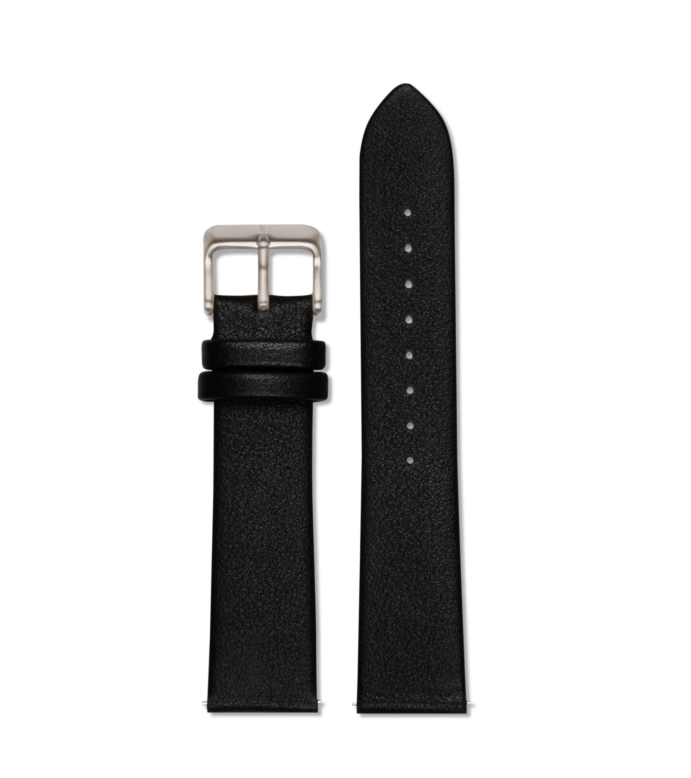 Two-piece black Votch 20 mm watch strap with a brushed silver buckle.