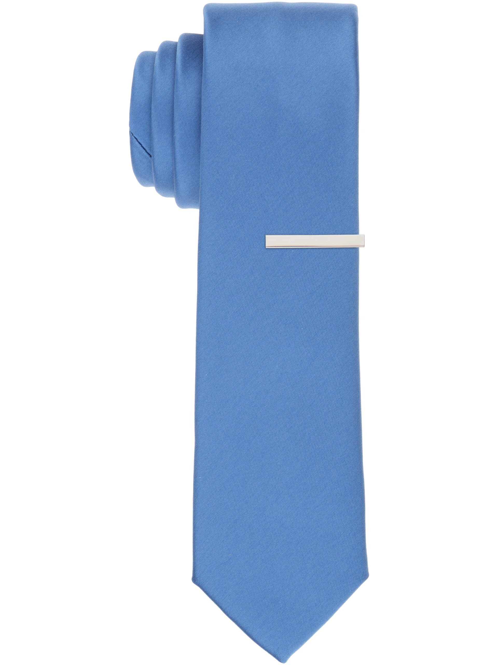 A blue Perry Ellis Sateen Slim Tie in Denim is folded to show its shape and fabric.